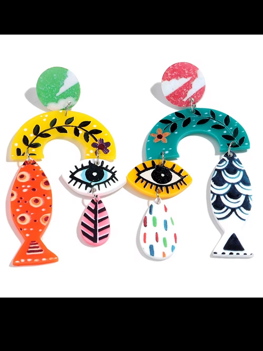 Abstract Face Earrings Artistic Statement Jewelry Colorful Set